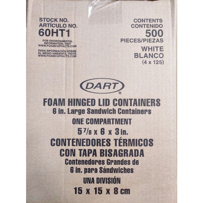 Dart 60HT1 6 x 6 x 3 White Foam Hinged Lid Container - 125/Pack