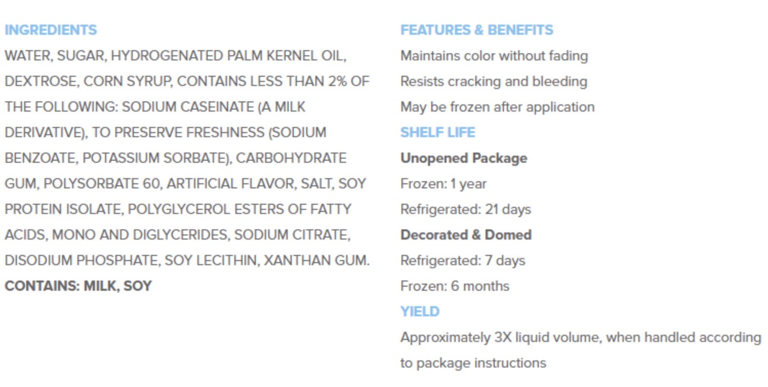 Whip 'N Ice Vanilla Icing and Filling Nutritional Info by Whip N' Top at Stover & Company