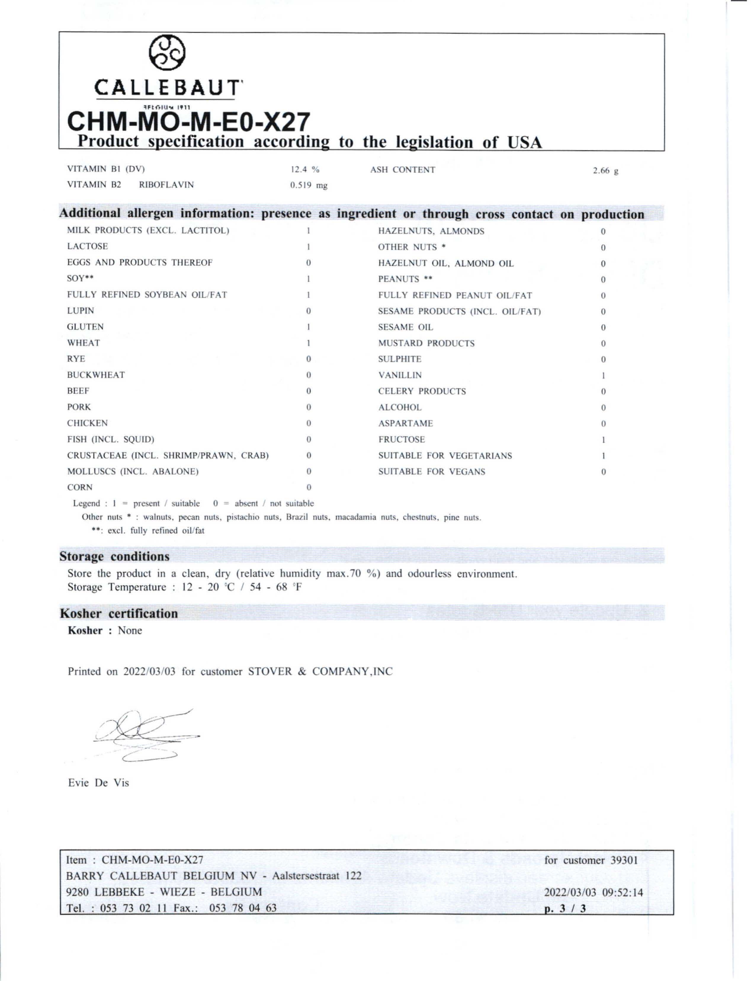 Milk Chocolate Mousse Nutritional Info Page 3 by Callebaut at Stover & Company