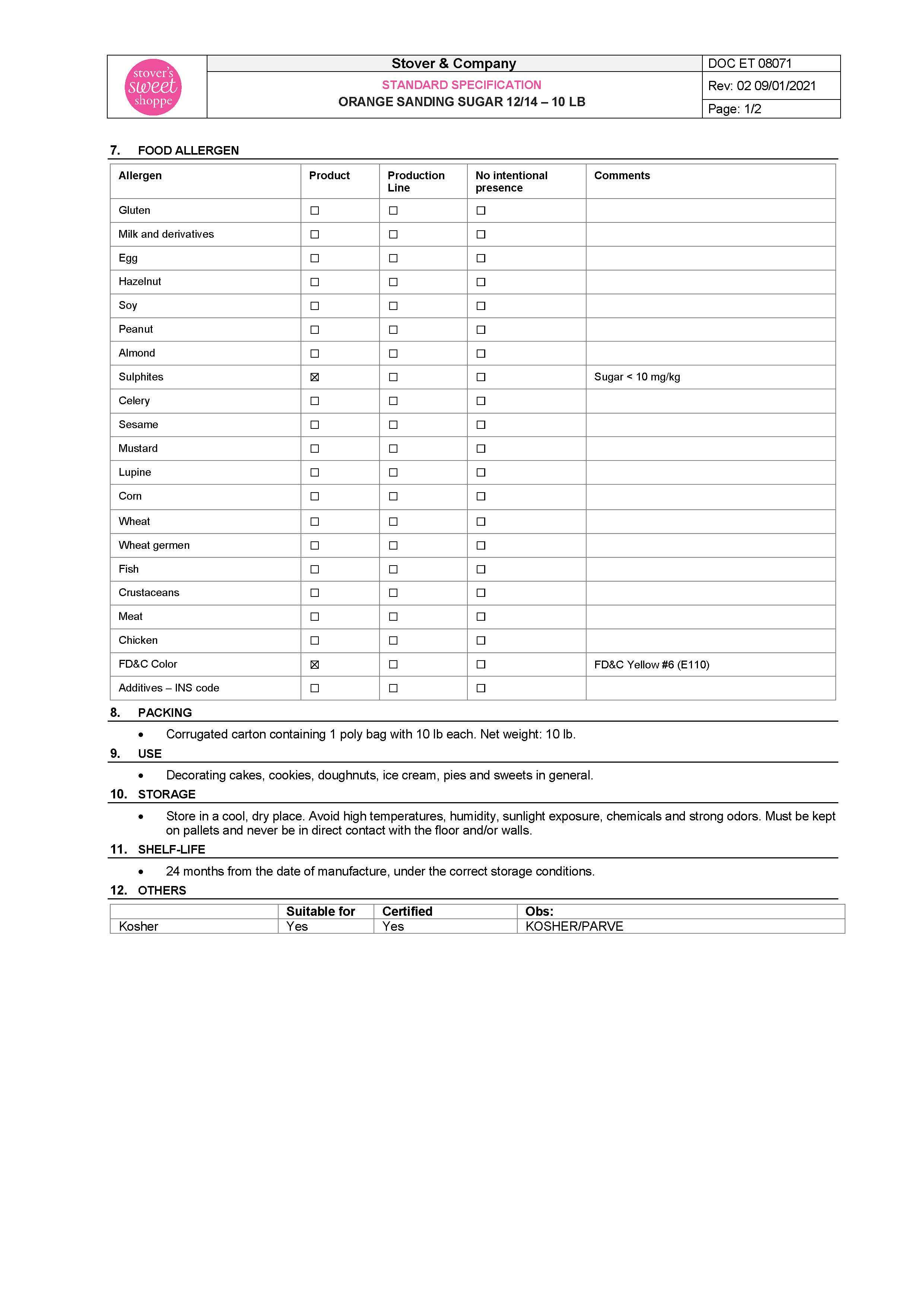 Orange Sanding Sugar Nutritional Info Page 2 by Stover's Sweet Shoppe at Stover & Company