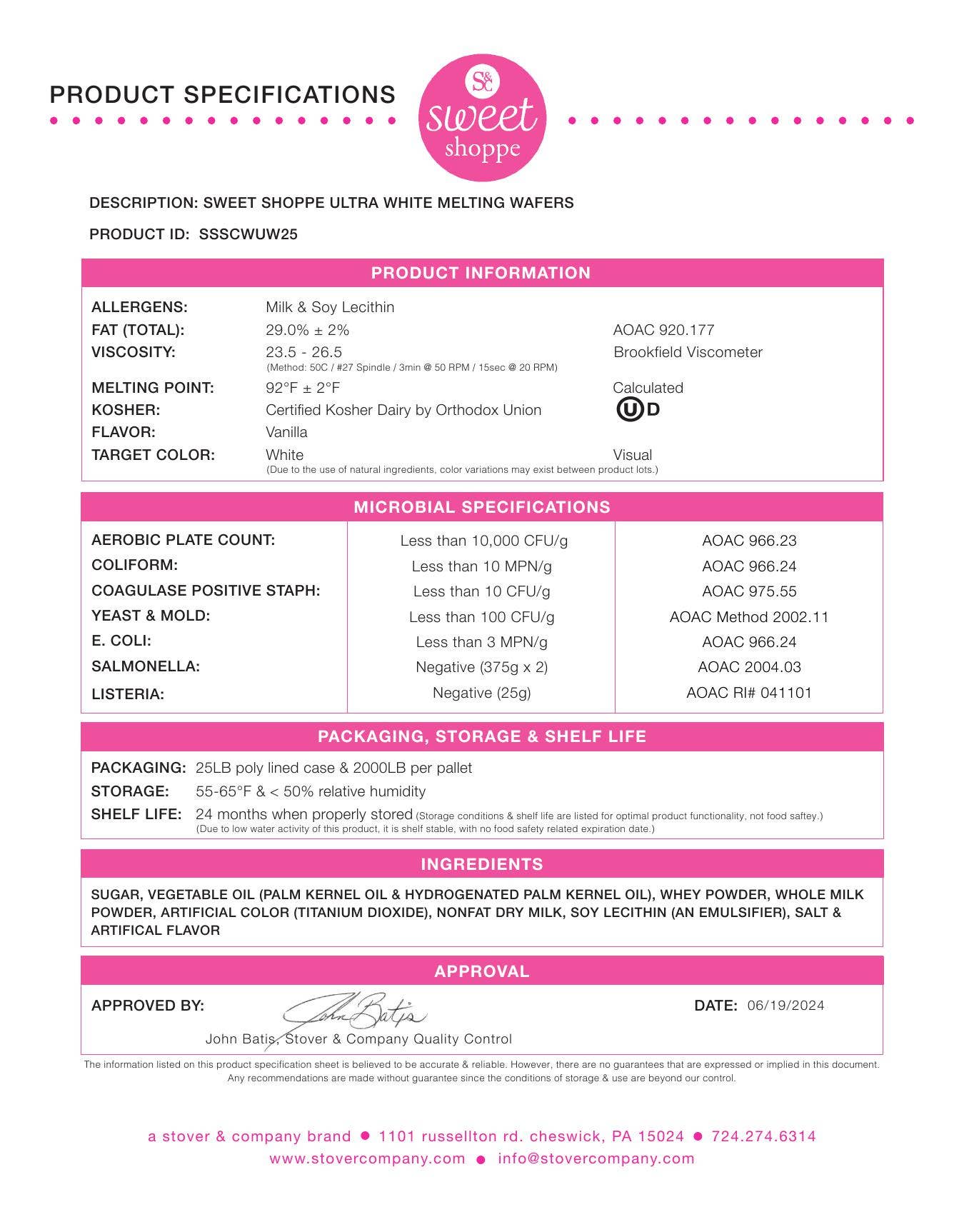 Ultra White Coating Wafers Nutritional Info by Sweet Shoppe at Stover & Company