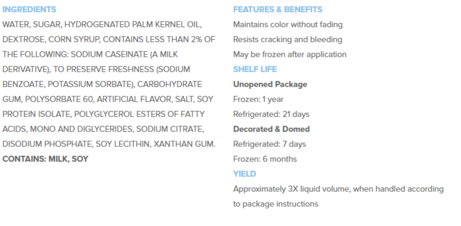 Vanilla Icing and Frosting Nutritional Info by Whip N Ice at Stover & Company