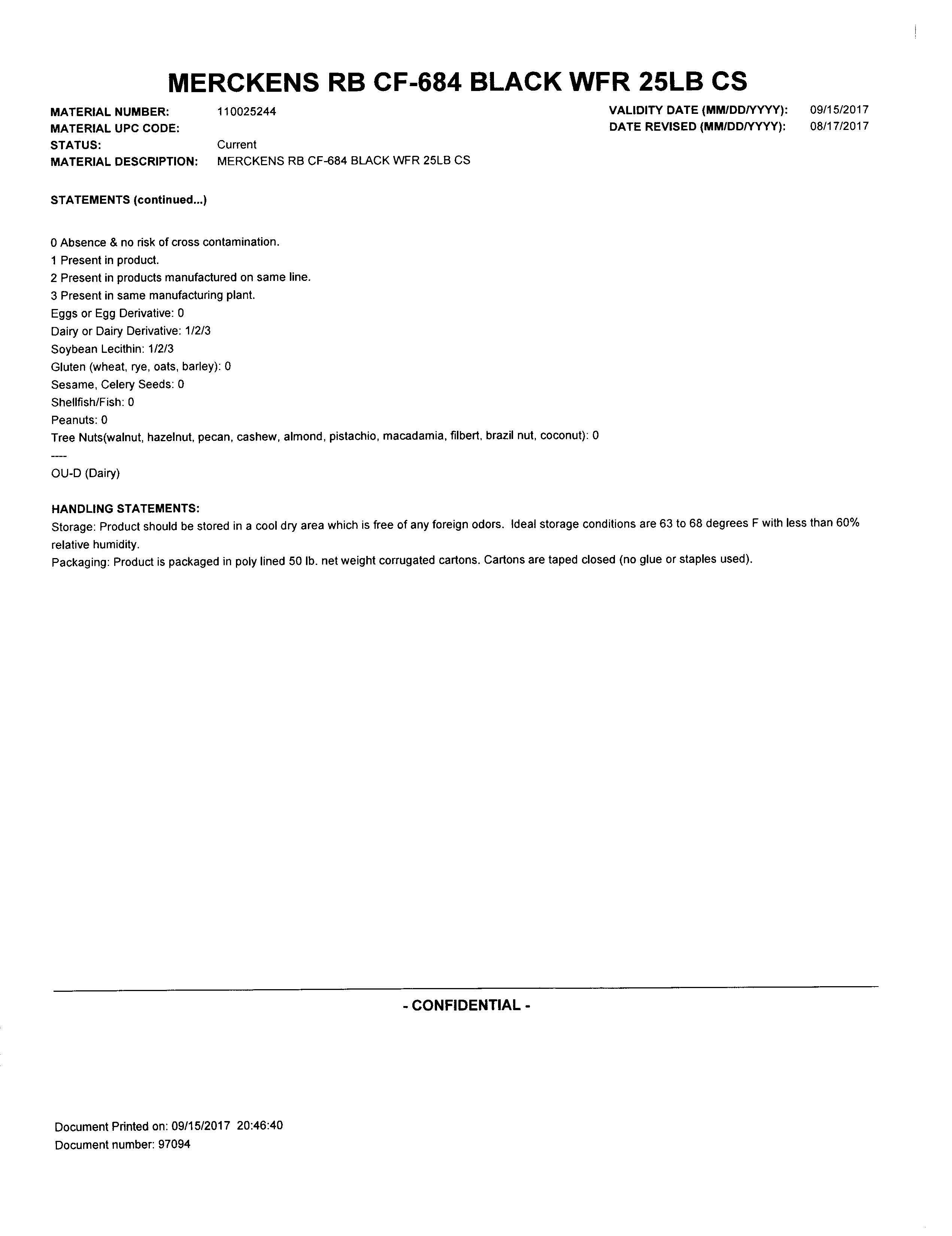 Black Chocolate Wafers Nutritional Info Page 2 by Merckens at Stover & Company 