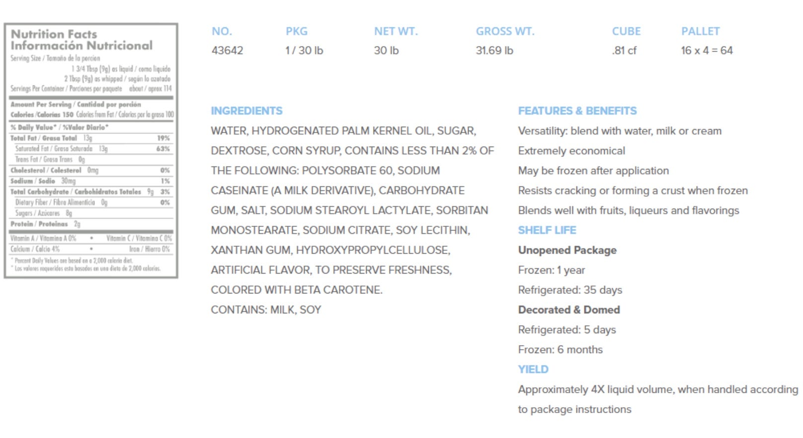 Concentrate Base Nutritional Info by Whip N Ice at Stover & Company