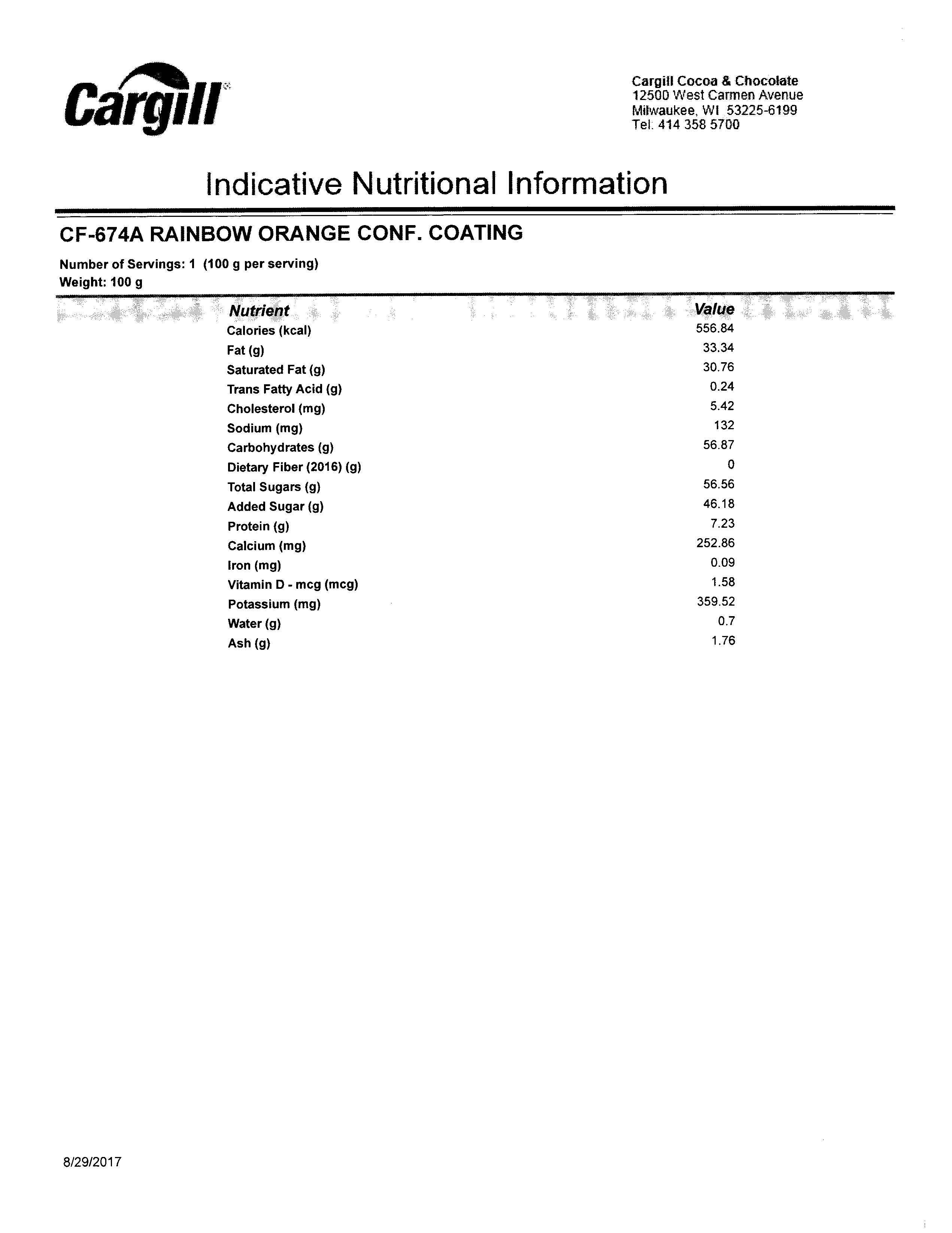 Orange Chocolate Wafers Nutritional Info Page 3 by Merckens at Stover & Company