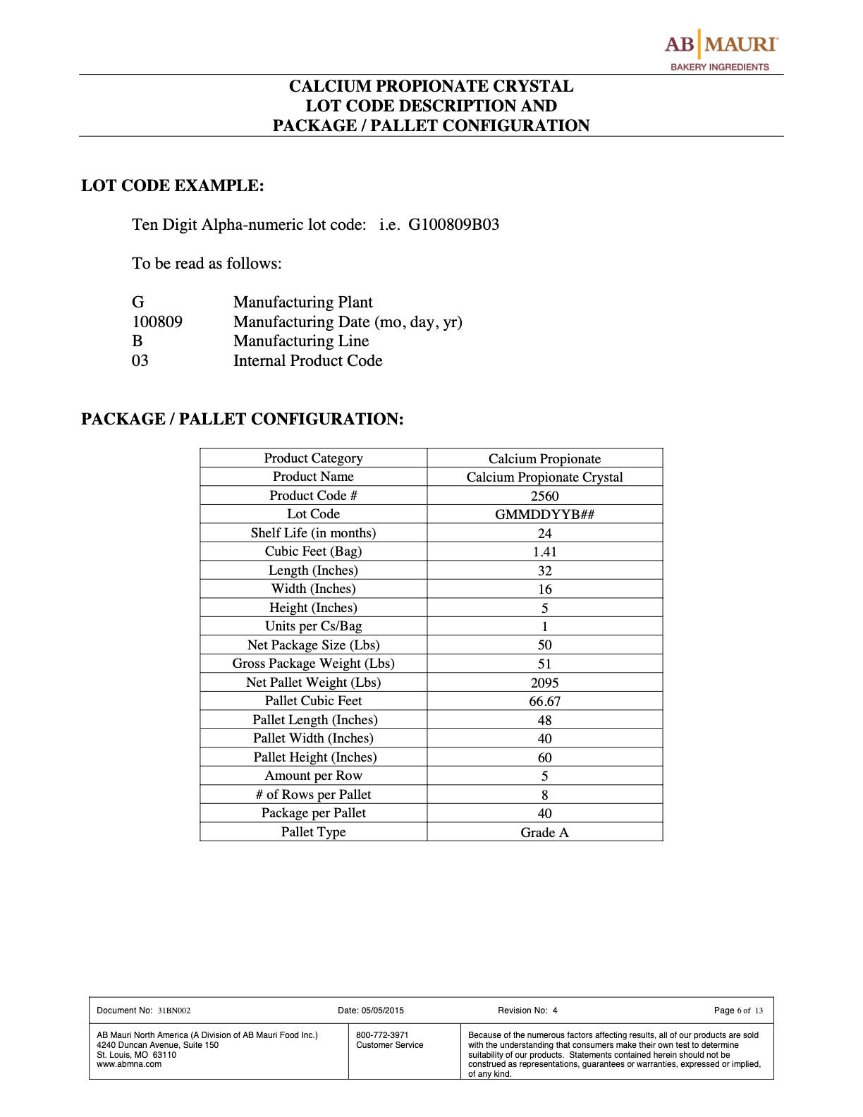 Calcium Propionate Nutritional Info Page 6 by AB Mauri at Stover & Company 