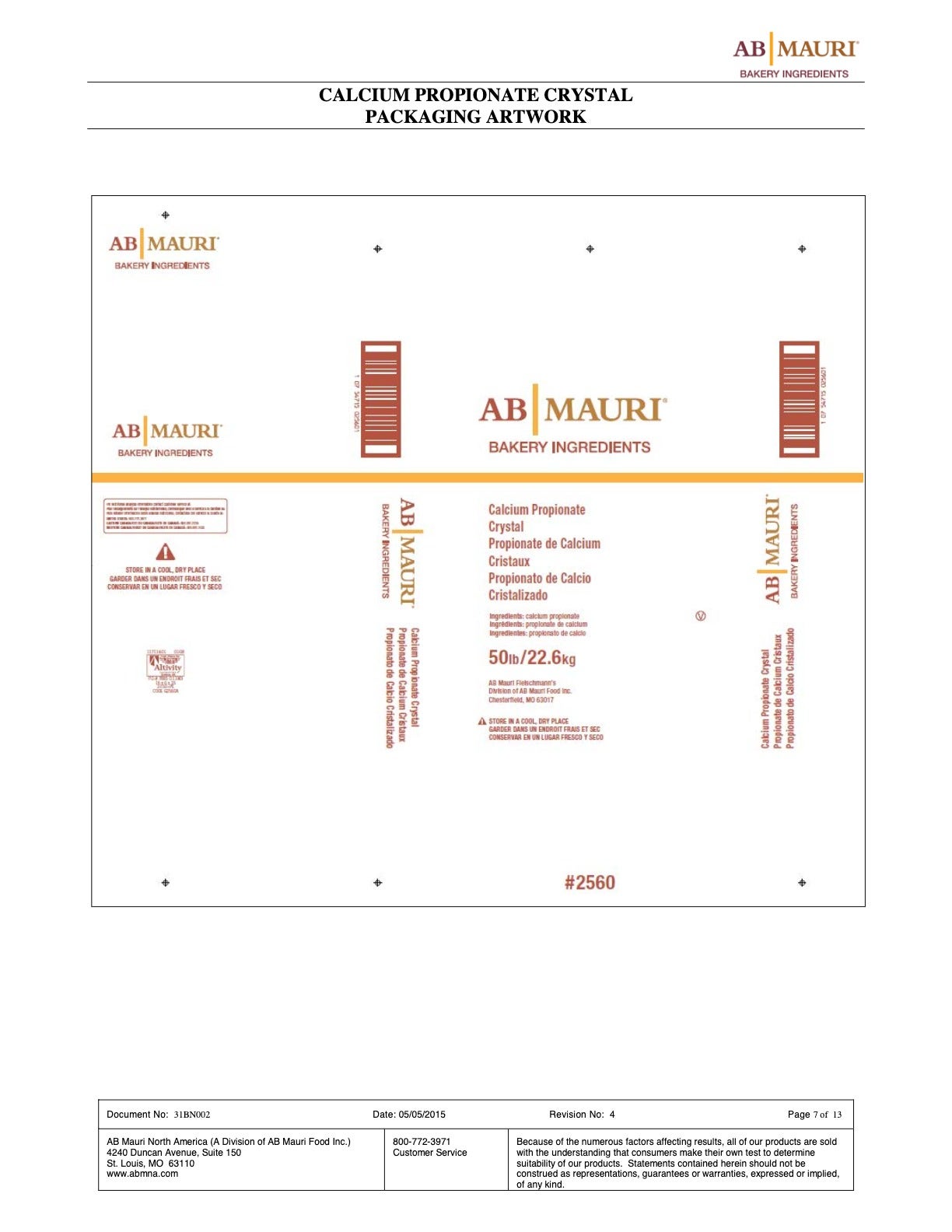 Calcium Propionate Nutritional Info Page 7 by AB Mauri at Stover & Company 