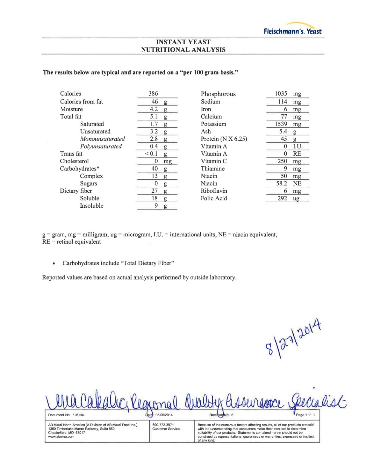 #2139 Instant Yeast Nutritional Info Page 13 by Fleischmann's at Stover & Company