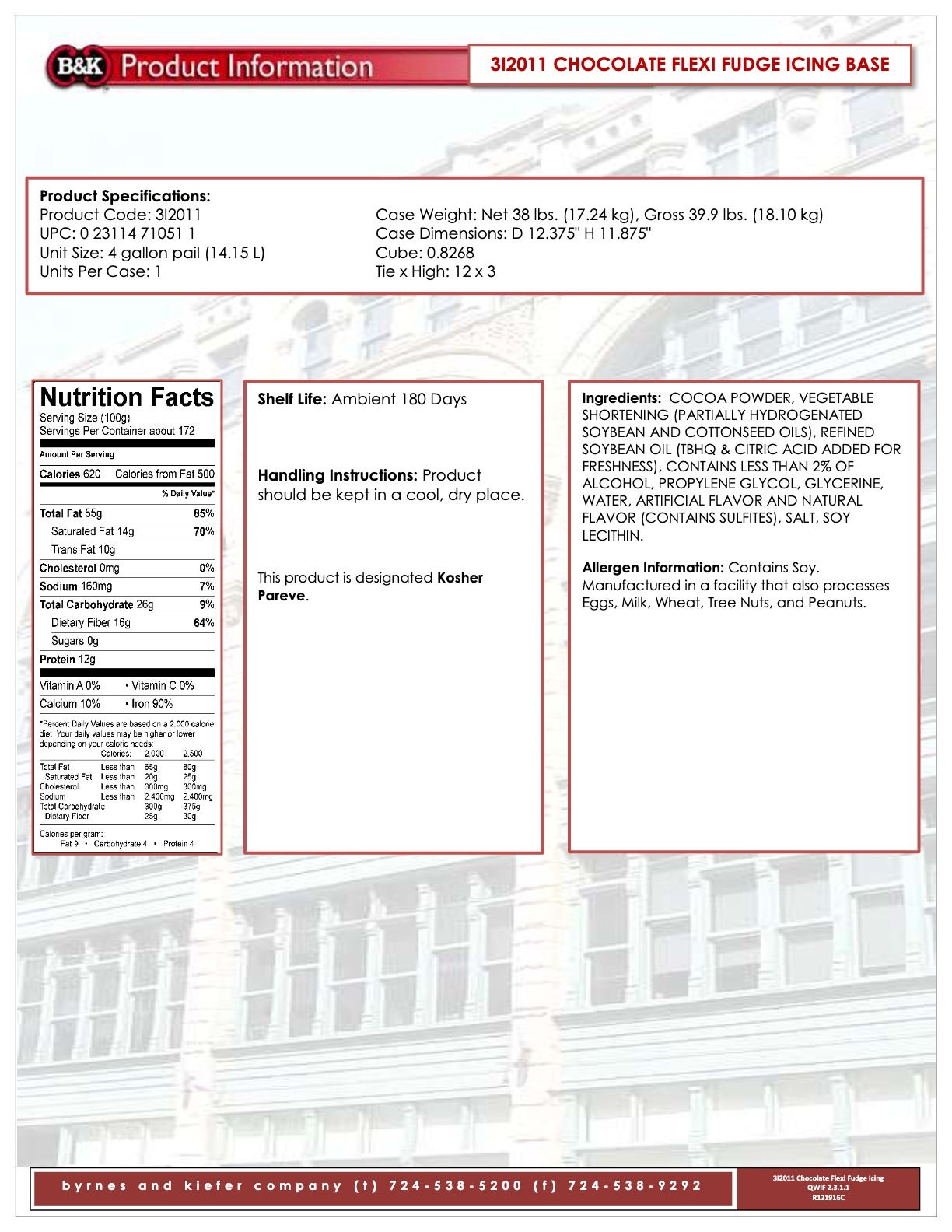 Flexi Fudge Icing Base Nutritional Info by B&K at Stover & Company 