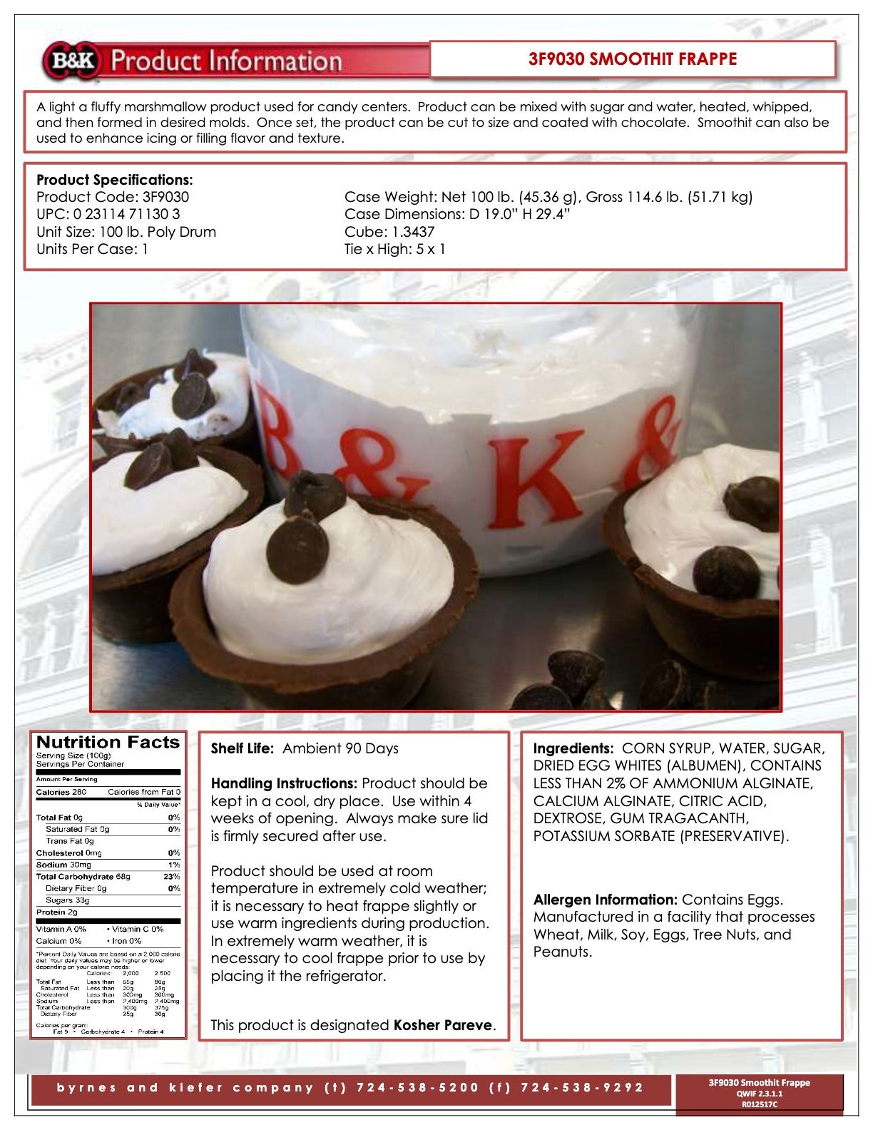 Smoothit Frappe Nutritional Info by B&K at Stover & Company 
