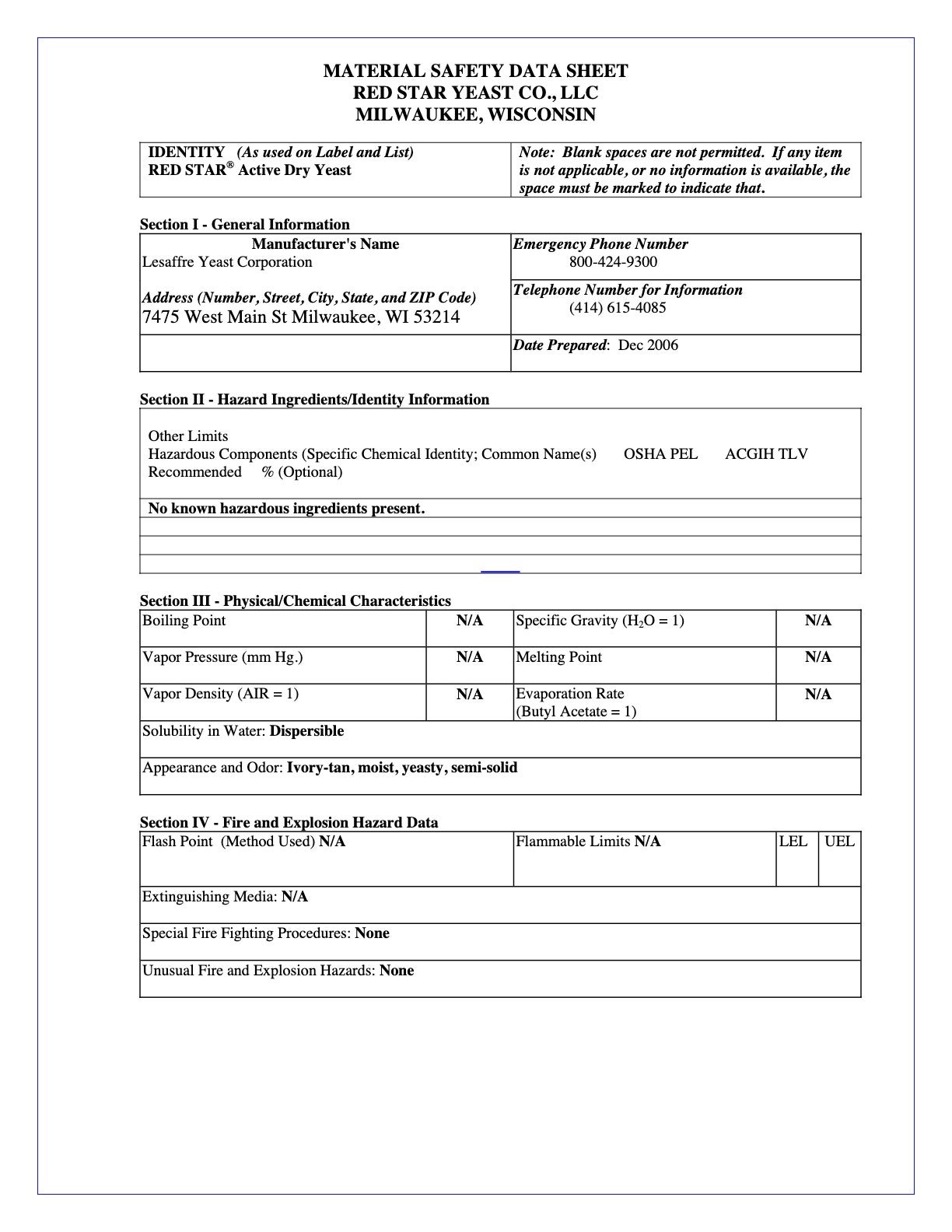 Red Star Active Dry Yeast Nutritional Info Page 5 by Saf at Stover & Company 