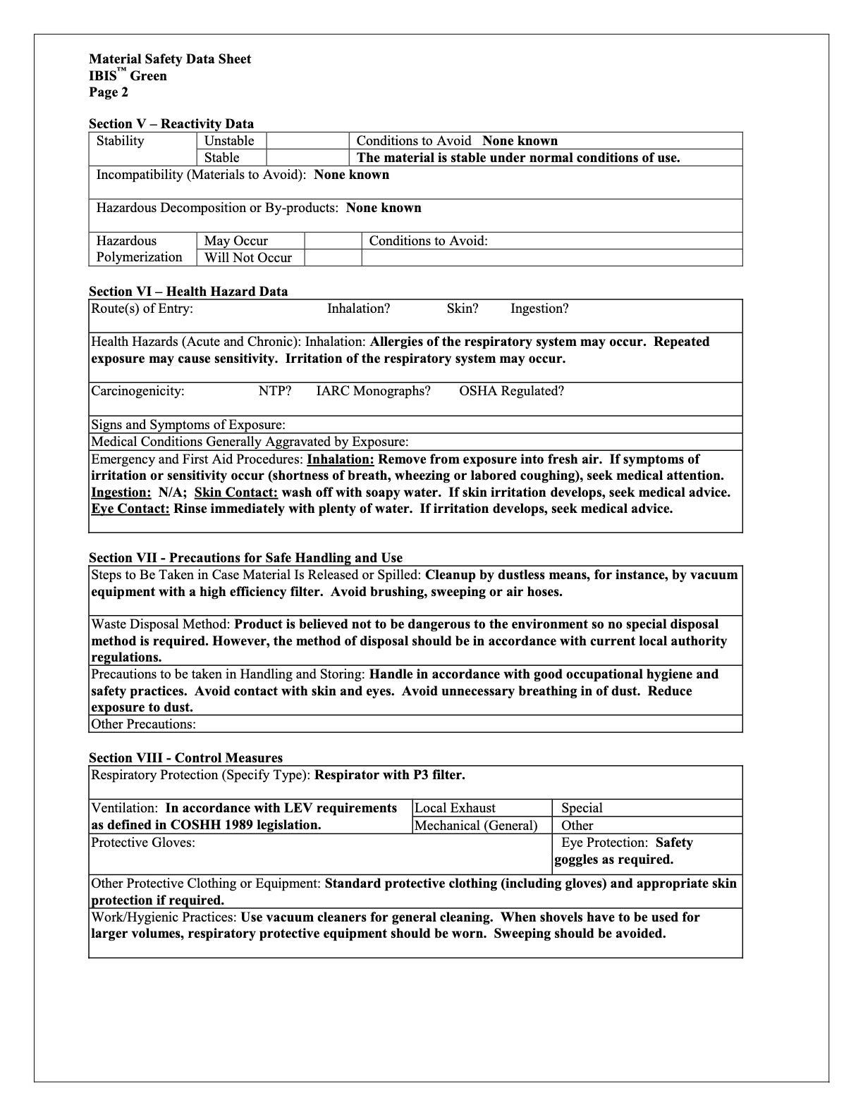 IBIS Green Dough Conditioner Nutritional Info Page 5 by SAF at Stover & Company 