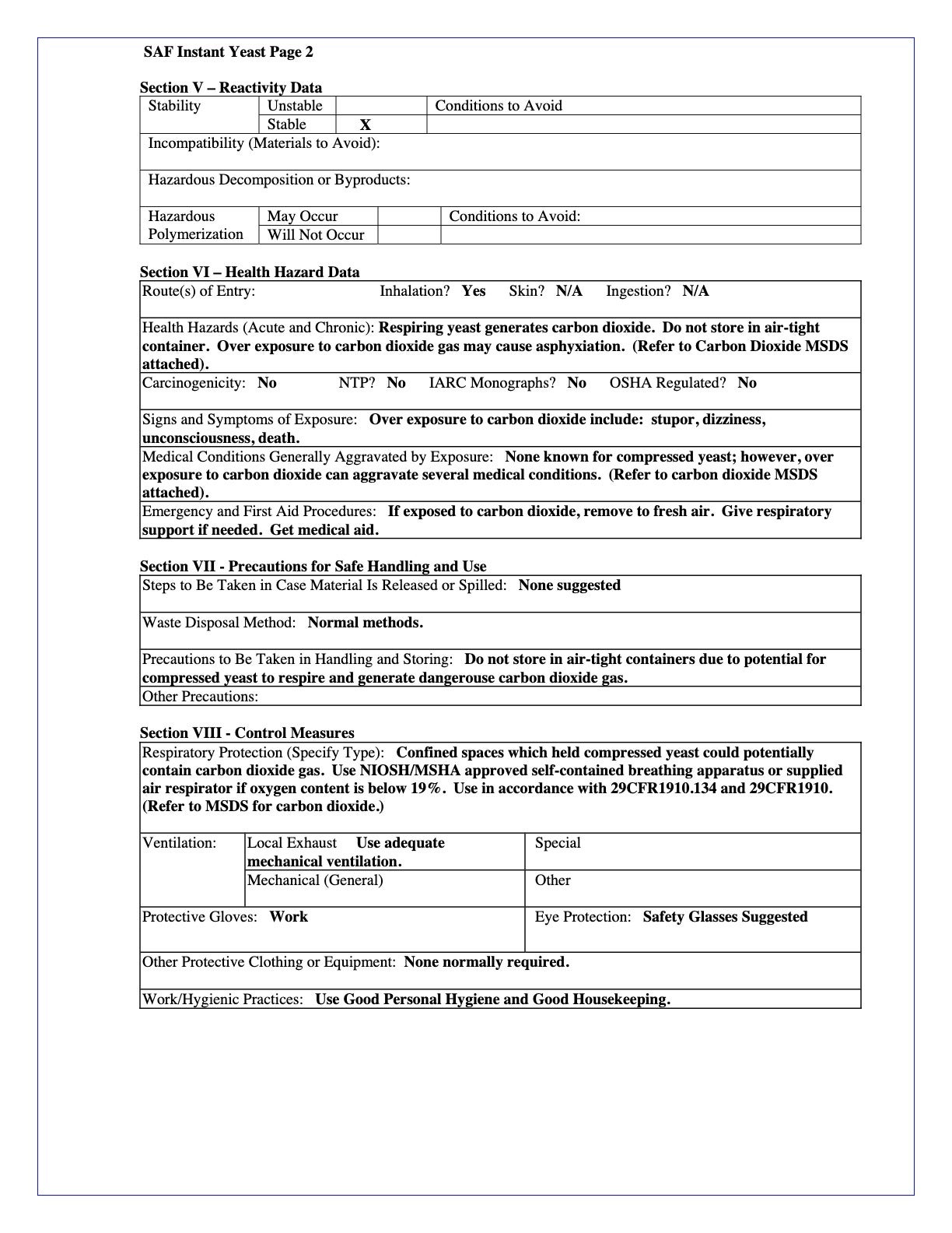 Instant Yeast #15909 Nutritional Info Page 6 by Saf at Stover & Company 