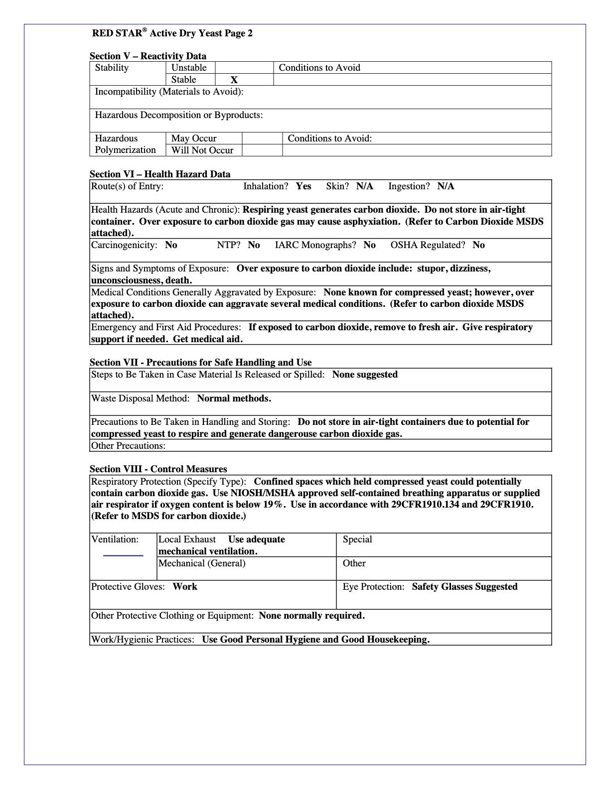 Red Star Active Dry Yeast Nutritional Info Page 6 by Saf at Stover & Company 