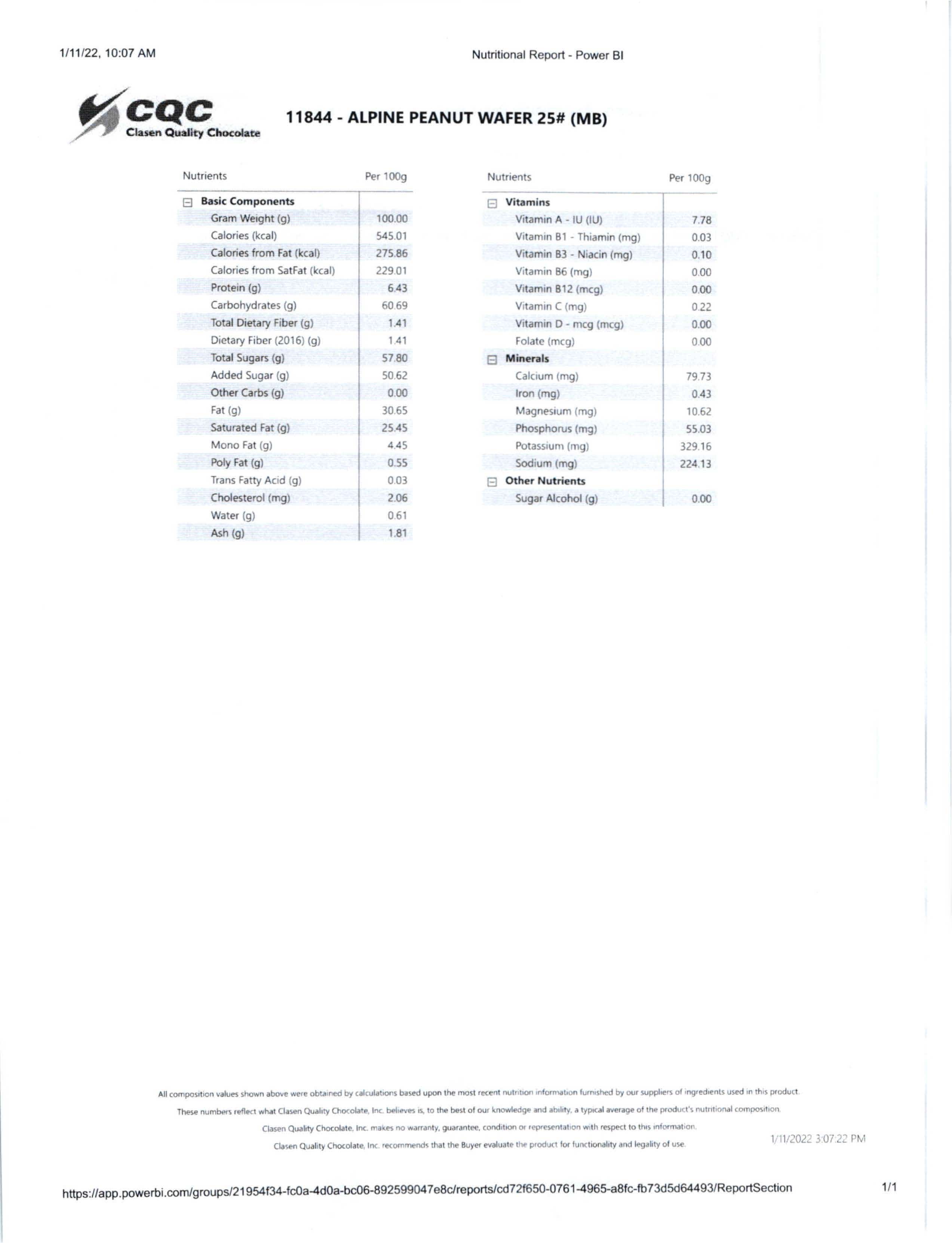 Alpine Peanut Butter Chocolate Wafers Nutritional Info Page 2 by Clasen at Stover & Company