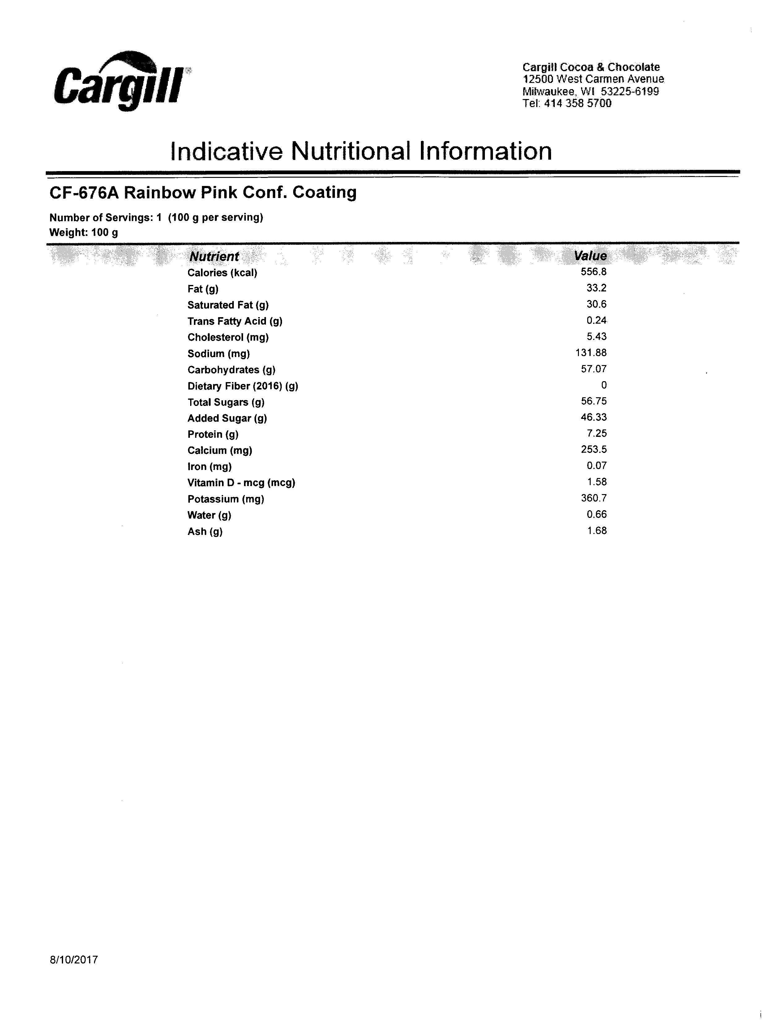 Pink Chocolate Wafers Nutritional Info Page 3 by Merckens at Stover & Company