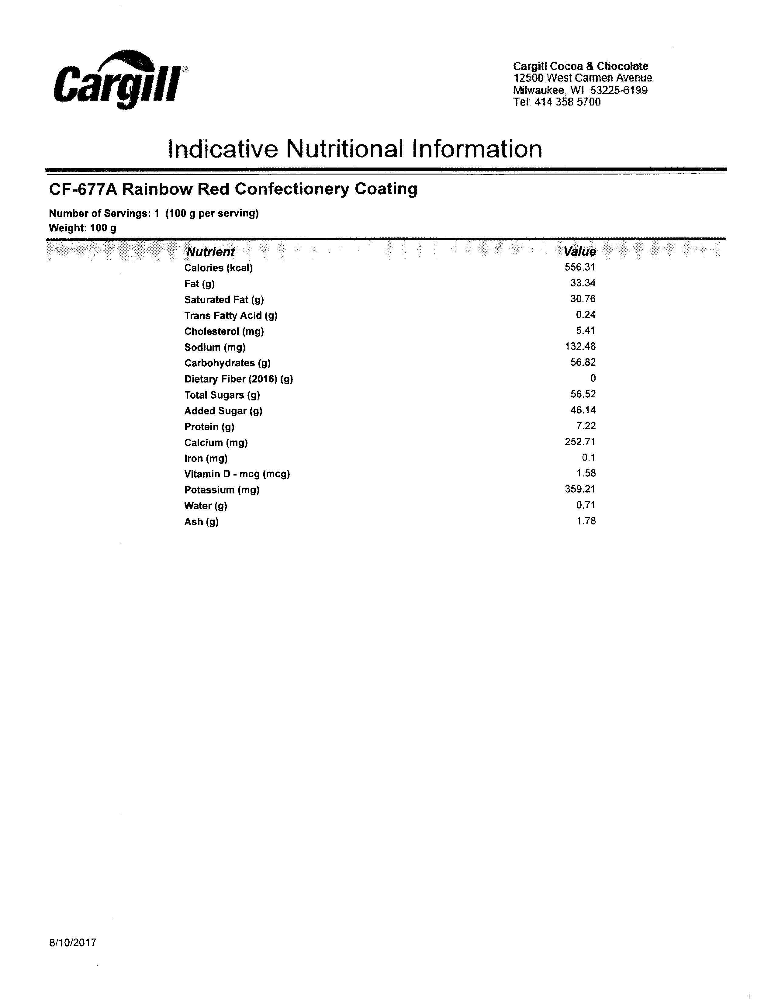 Red Chocolate Wafers Nutritional Info Page 3 by Merckens at Stover & Company